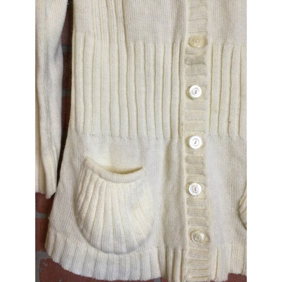 Vintage Womens Sweater Acrylic Ribbed Button Front Knit Cardigan Beige Small - Picture 3 of 7